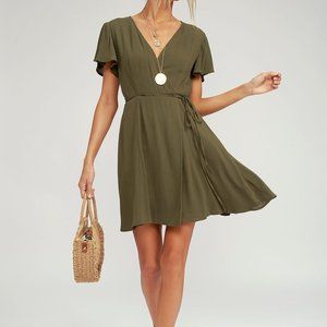 Lulu's Olive Green Wrap Dress, Size M